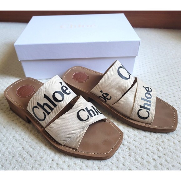 Chloe Woody Heeled Sole Slide Mule Sandals,39